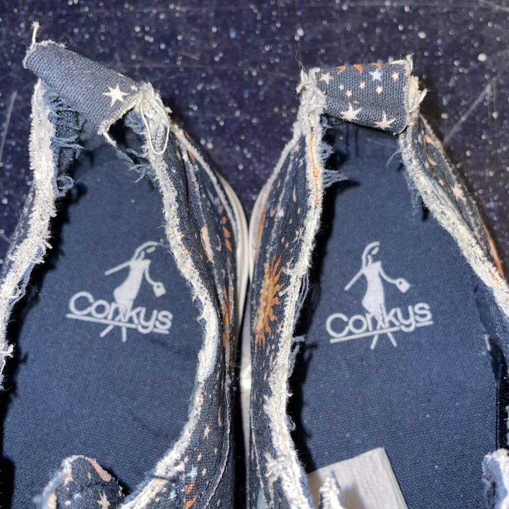 Corkys Women’s Babalu Blue Distressed Effect Blue Stars Suns Moons Slip On Sz 9M - Picture 6 of 9